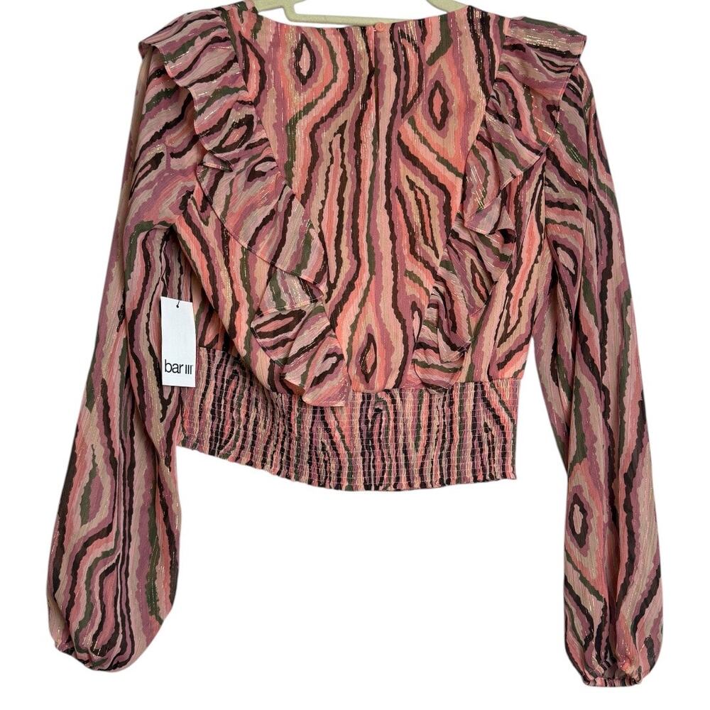*NWT* BAR III V-Neck Bell Sleeve Ruched Waist Blouse, Pink & Brown. Size: M - Picture 9 of 9